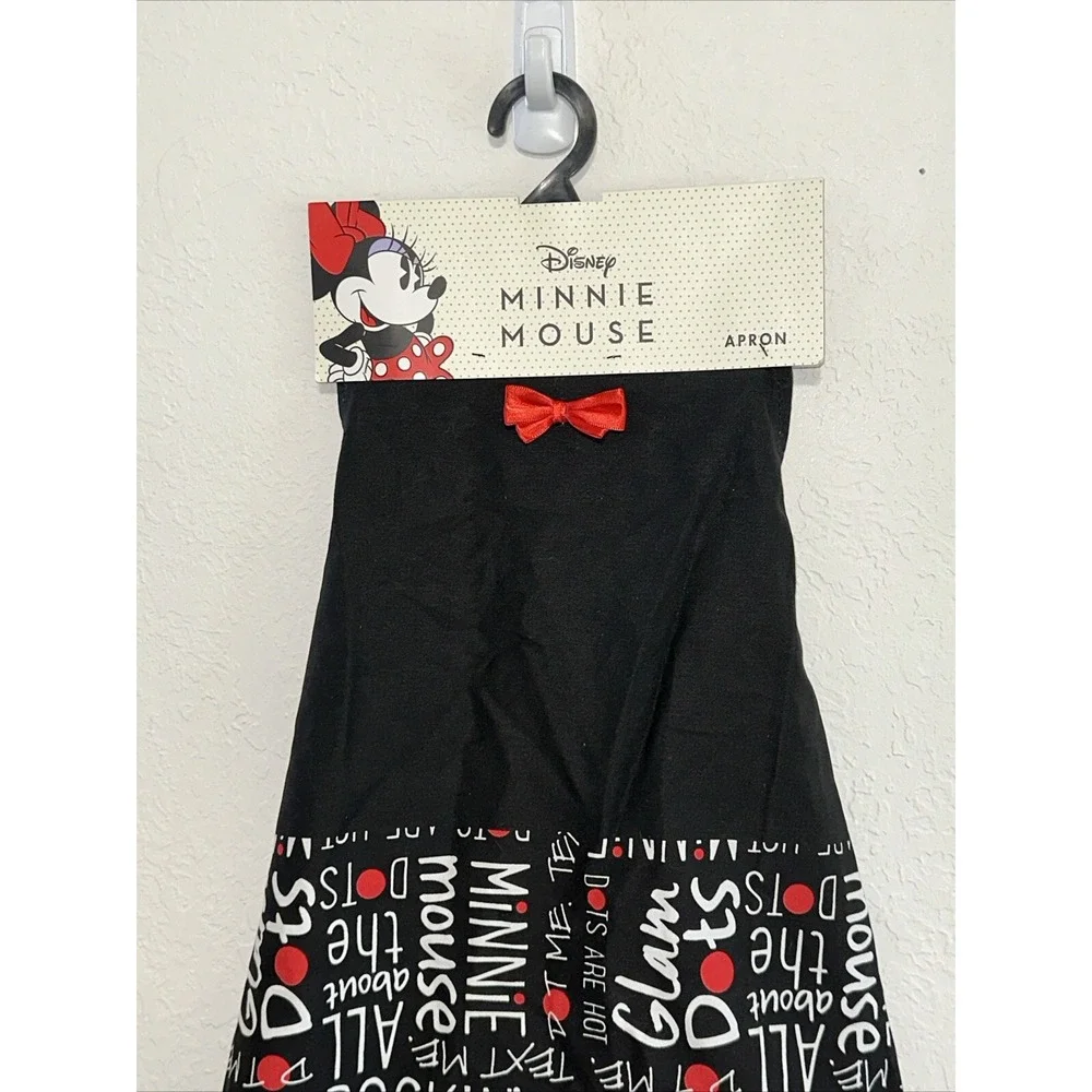 Disney Minnie Mouse Apron Rockin All The Dots Black Red Graphic Kitchen New